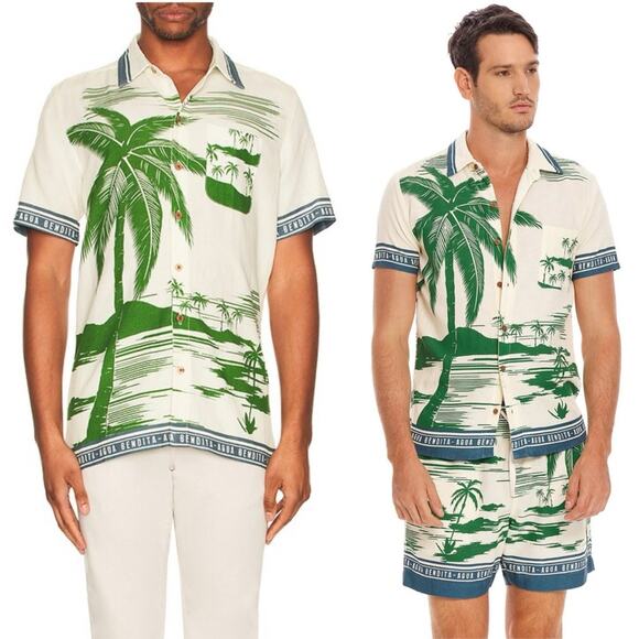 Agua Bendita Jack Honolulu Button Down Ivory Short Sleeve Tropical Shirt - Picture 1 of 11